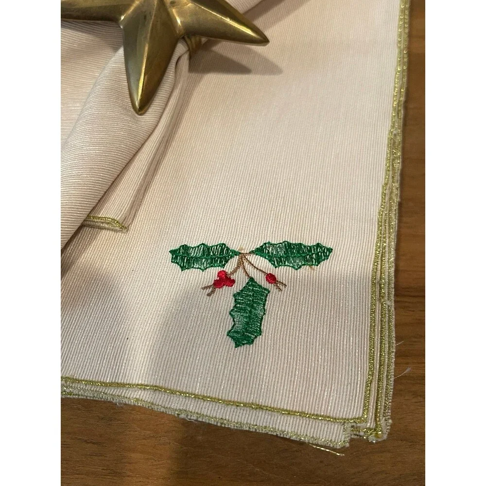 Vintage Holly Embroidered Holiday Napkin Rings
